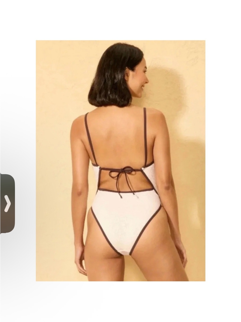 Wild fable NWTS ( M ) CREAM lacey Textured BROWN TRIM SEXY One-Piece Swimsuit - Picture 2 of 9